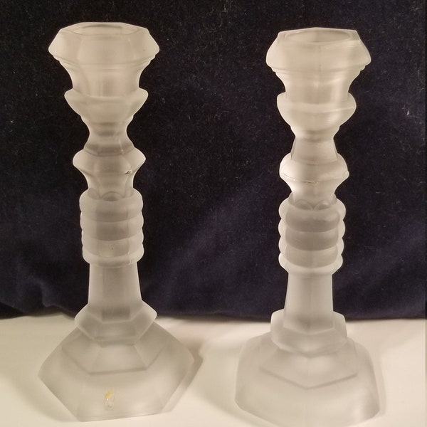 Frosted Clear Glass Candlesticks Set of 2 Lot 603