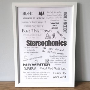 Stereophonics A4 unframed print | Home decor | Lyric print | Music print | Stereophonics gift | Bedroom | Living room | Kelly Jones |