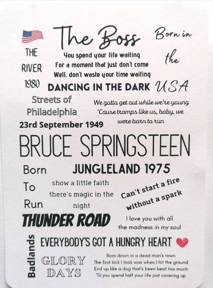 Bruce Springsteen A4 Unframed Print | Home Decor | Lyric Print | Music ...
