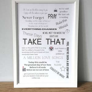 Take That A4 unframed print | Lyric print | Music print | Take That gift | Home print | Gary | Mark | Howard | Jason | Robbie |