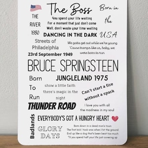Bruce Springsteen A4 unframed print | Home decor | Lyric print | Music print | Springsteen gift | Badlands | Born to Run | Born in the USA |
