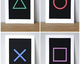 Set of 4 unframed gaming prints | Wall decor | Home print | Gamers gift | Gaming symbols | Bedroom decor | Gaming room |