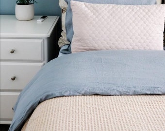Waffle linen blanket, linen bed throw, Waffle Blanket, Cream Blanket, Cream linen baby blanket, Waffle kids blanket. Soft bed cover throw