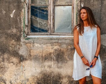 Women's Linen Airy Summer Dress, Loose Linen Dress, Linen Clothing for Women, Linen Asymetrical Dress, Sleeveless Dress, Loose Linen Dress