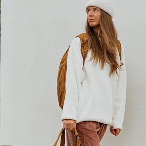 Vanilla Merino wool Sweater. Warm Wool Autumn Knitted Pullover. Chunky Merino Sweater. Oversized Sweater. Cream pullover.