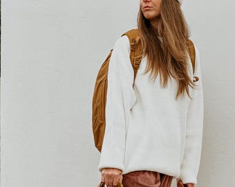 Vanilla Merino wool Sweater. Warm Wool Autumn Knitted Pullover. Chunky Merino Sweater. Oversized Sweater. Cream pullover.