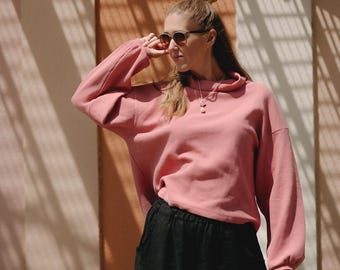 Waffle Cotton Turtleneck Top "Myšiak" – GOTS Certified Cotton, Oversized Collar
