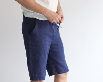 Men's Linen Shorts. 100 % pure softened Linen Trousers for Man, Men Linen Pants with elastic waist and drawstrings. Mens Linen Short Pants.