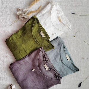 100% Linen Tee Trendy Long Sleeve Shirt Handmade Natural Linen Long Sleeves Top for Spring Summer Autumn Vintage Style Linen Blouse Tee
