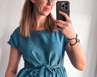Oversized Linen Dress with Straps – Myšiarka Loose Women’s Linen Dress | Relaxed Boho, Sustainable, Handmade in Slovakia - Nest of linen