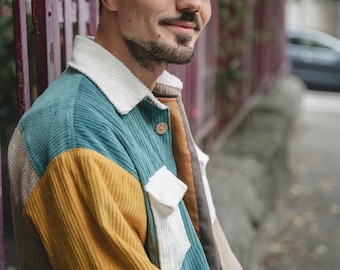 Chaqueta de pana para hombre. Camisa de pana suave. Chaqueta de pana de algodón con bolsillos. Sobrecamisa de pana. Camisa de pana de trabajo con cuello.