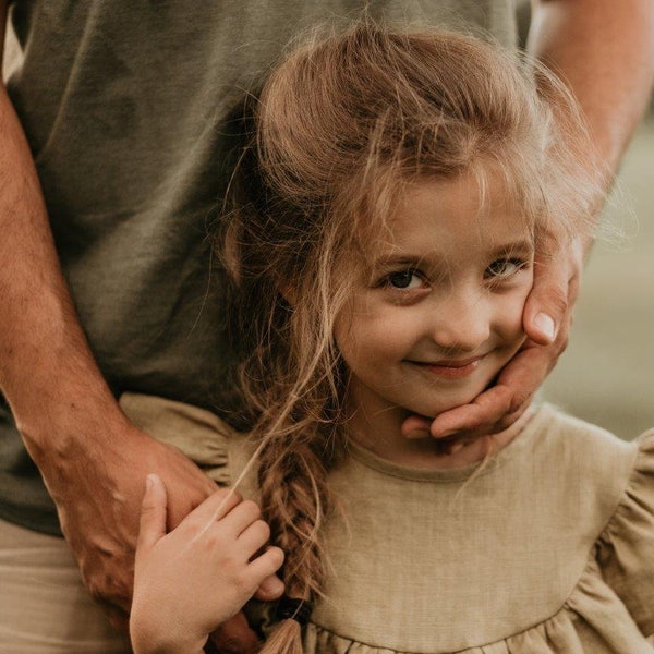 Khaki Olive Green Linen Dress Baby Girl Linen Baptism Dress Frill Dress Ceremony Wedding Kids Dress for a Girl Linen Christmas Dress Ruffles