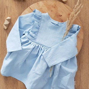 Girl&#39;s Linen Dress. Baby Girl Linen Baptism Dress. Frill Dress with Bow. Ceremony Wedding Childrens Linen Outfit. Linen Bow Dress.