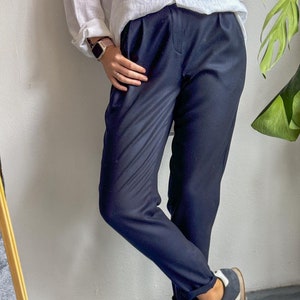 100% Virgin Wool Pants. Natural Pants for Woman from premium Italian Wool. Womens Trousers with Zipper. Boxy fit Wool Trousers.