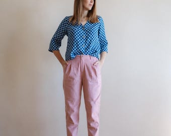 Womens boxy cord pants. Corduroy high waisted trousers for woman.