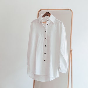 Oversized White Linen Shirt with Coconut Buttons - One Size