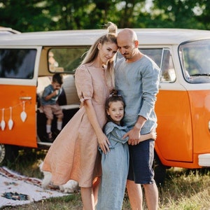 Women&#39;s Linen Wrap Dress, Loose Linen Dress, Linen Clothing for Women, Linen Maternity Dress, Puff Sleeve Dress, Linen midi dress, Wedding