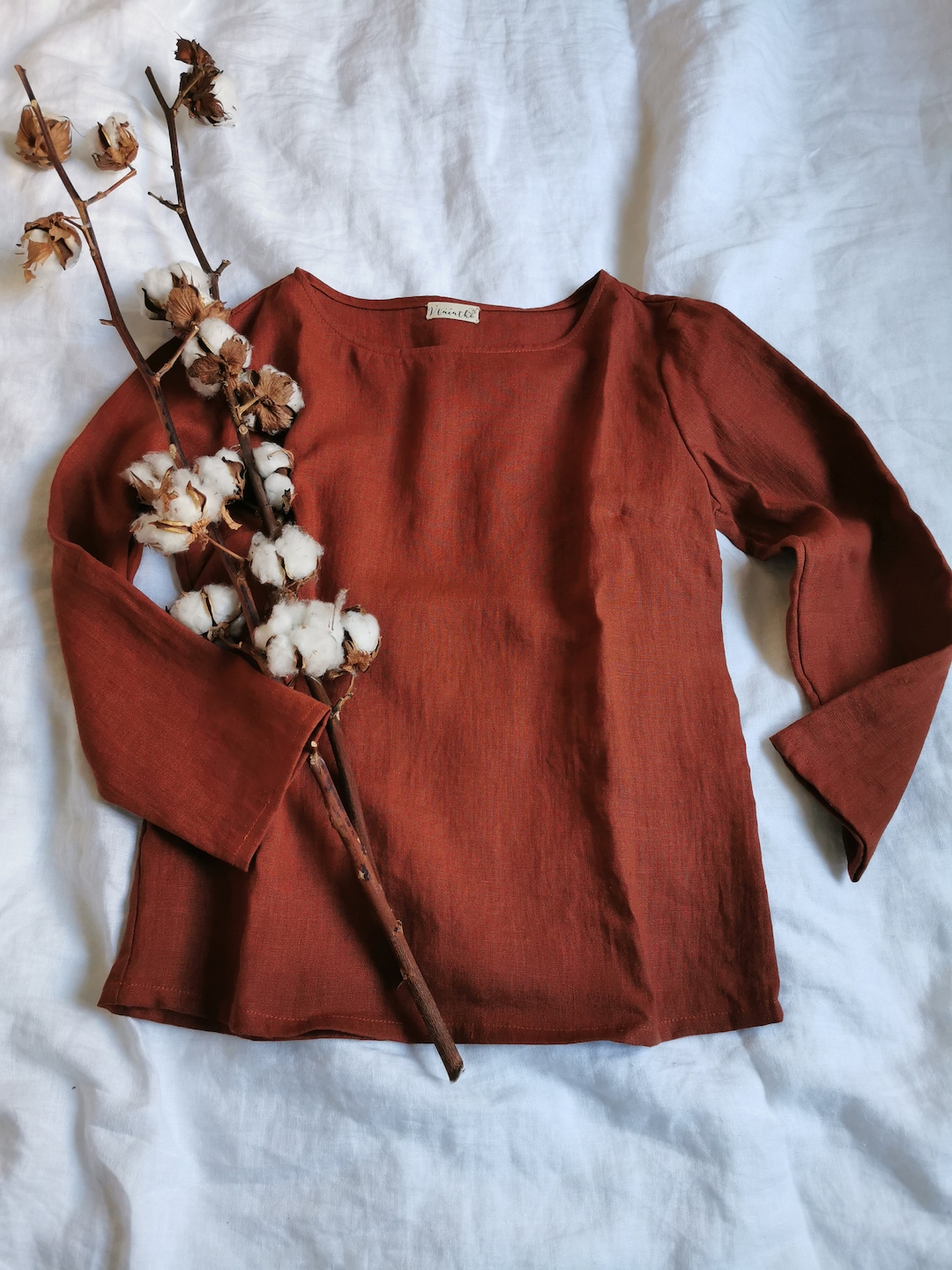 100% Linen Tee 40 Colors Trendy Long Sleeve Shirt Handmade Natural ...