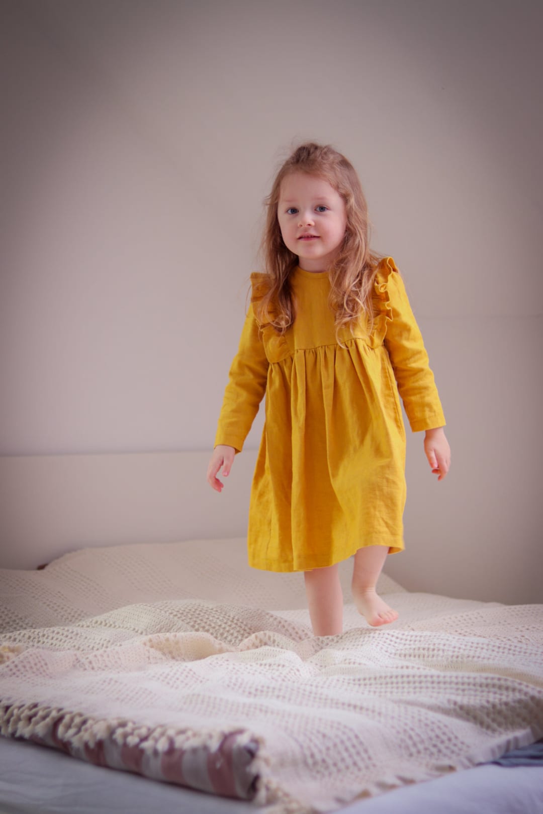 Linen Dress for Girl. Ruffled Dress for Baby Girl. Linen Baptism Outfit