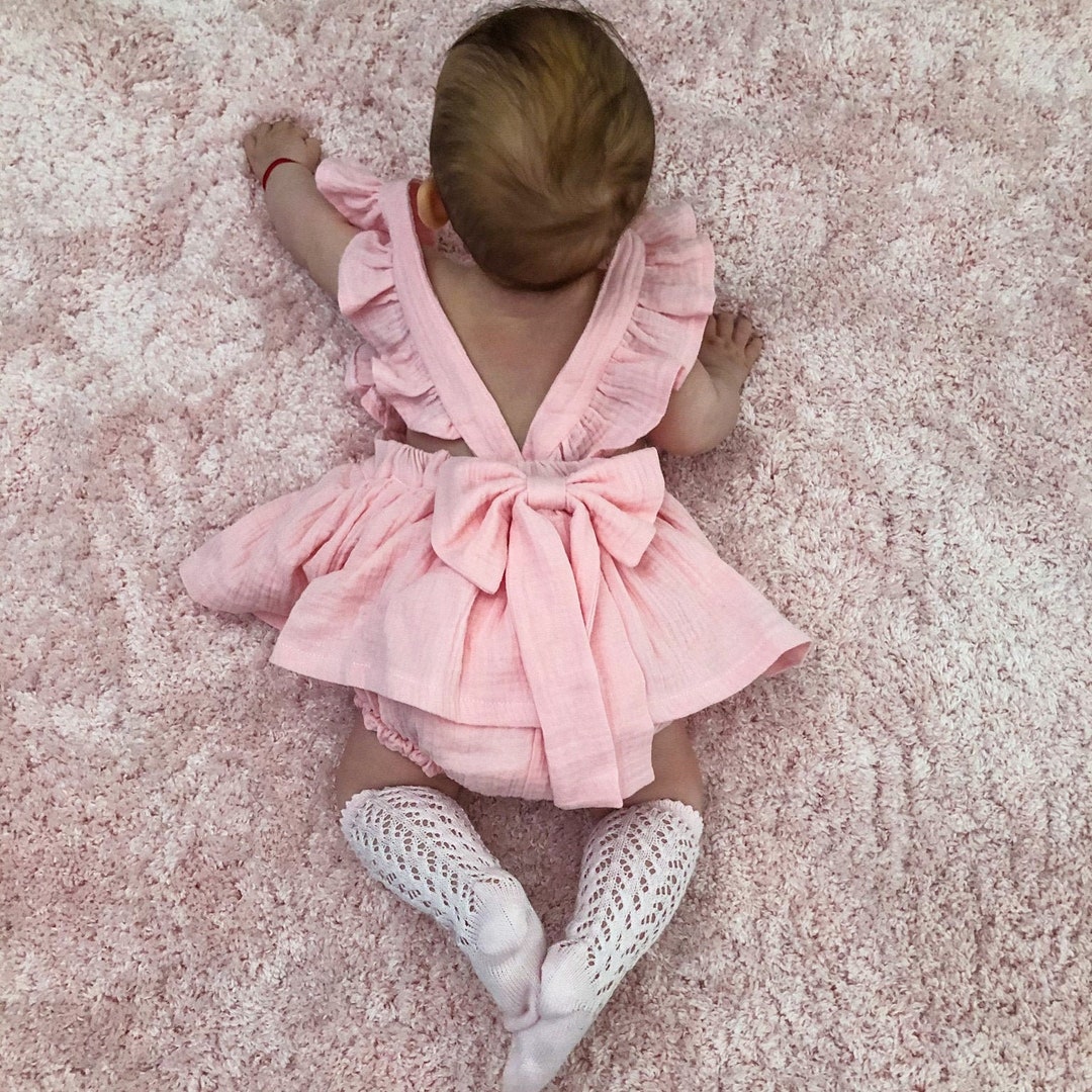 Linen Dress Baby Girl Linen Baptism Dress Frill Dress With Bow Etsy