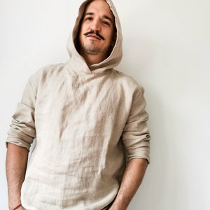 40 colors to choose 100 % pure softened Linen Hoodie Linen Tee for Man, Mens Linen Hoodie Sweater, Softened Linen Shirt Men, Men Linen image 6