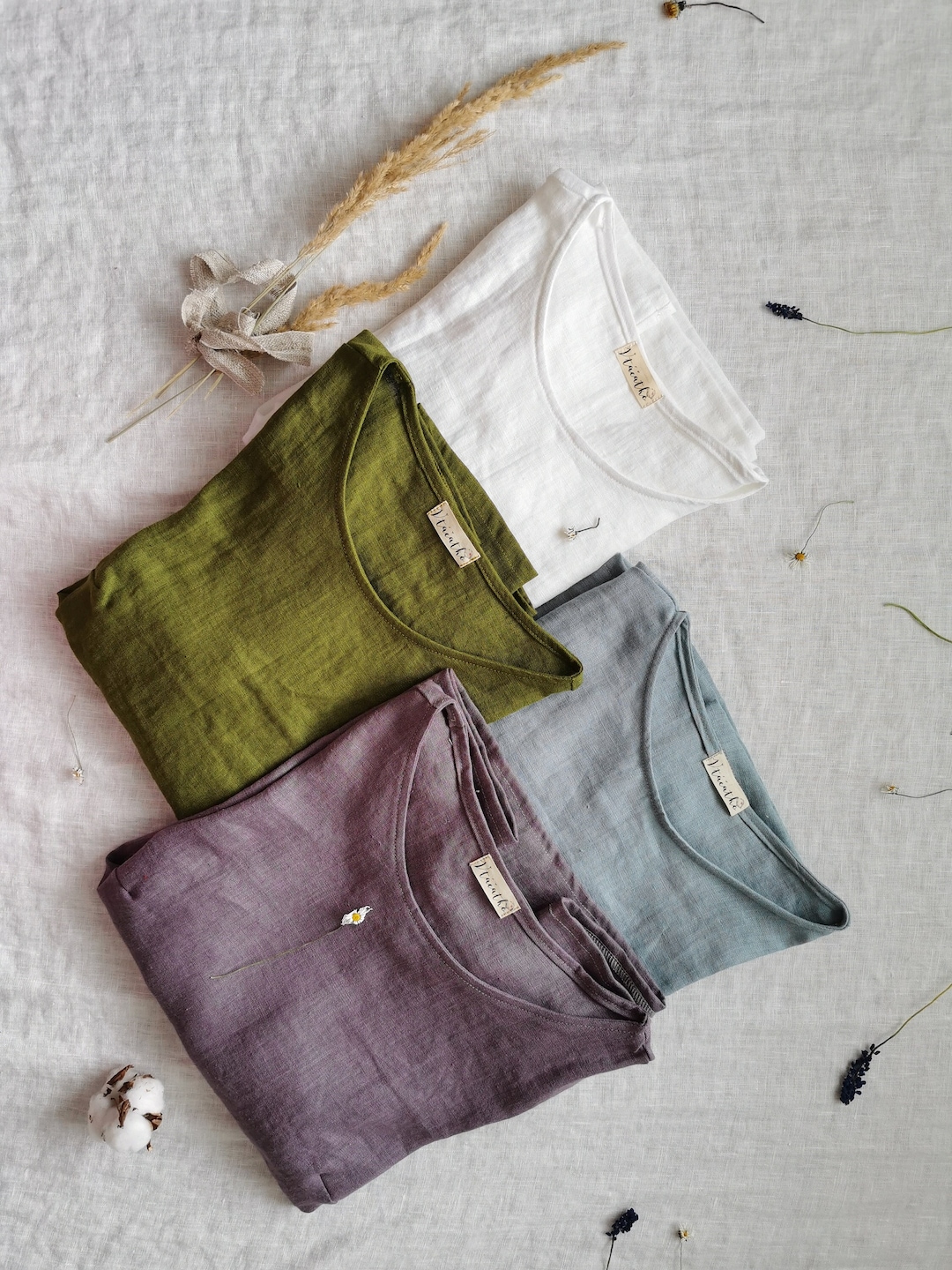 100% Linen Tee Trendy Long Sleeve Shirt Handmade Natural Linen Long ...