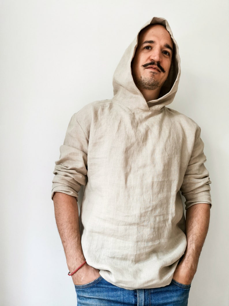 40 colors to choose 100 % pure softened Linen Hoodie Linen Tee for Man, Mens Linen Hoodie Sweater, Softened Linen Shirt Men, Men Linen image 2