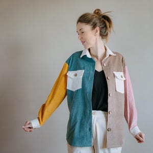 Oversized Corduroy Shacket: Women's Cotton Cord Shirt with Coconut Buttons image 1
