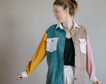 Oversized Corduroy Shacket: Women's Cotton Cord Shirt with Coconut Buttons