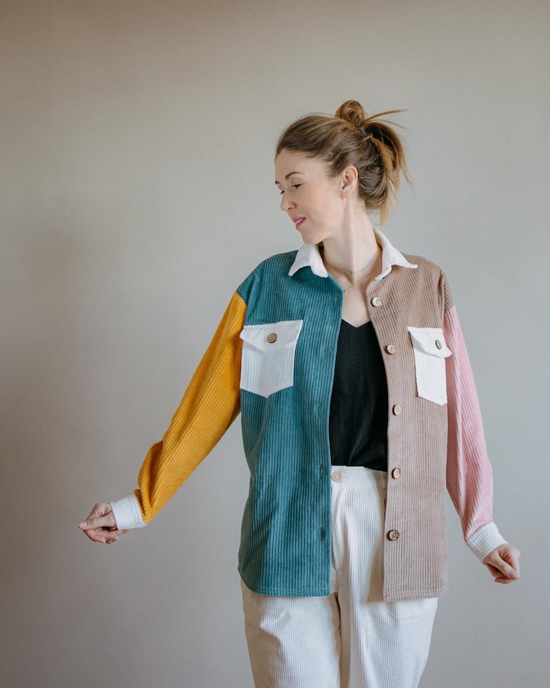 Oversized Corduroy Shacket: Women's Cotton Cord Shirt with Coconut Buttons image 1