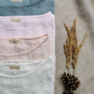 100% Linen Tee Trendy Long Sleeve Shirt Handmade Natural Linen Long Sleeves Top for Spring Summer Autumn Vintage Style Linen Blouse Tee