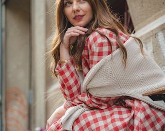 Ruffle Hem Linen Shirt Dress, Elegant Women's Clothing