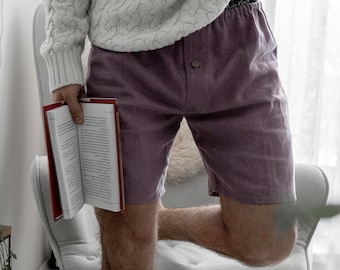 Mens Linen Homewear. Mens Linen Boxer Shorts. Pure softened Linen Boxers for Man, Pajamas Shorts. Boxers for Him. Boxer Briefs.