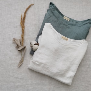 100% Linen Tee Trendy Long Sleeve Shirt Handmade Natural Linen Long Sleeves Loose Top for Autumn Vintage Style Linen Blouse Tee