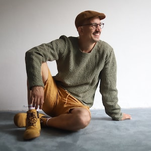 Mens Linen Sweater. Chunky Linen Waffle Top. Waffle blouse for Woman. Linen Blend Chunky boxy Pullover. Textured Oversized Womens Linen Top.