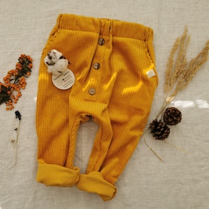 100% Cotton Corduroy Pants Natural Vintage Style Washed Cord Fabric  Pants for Kids Baby Corduroy Pants Coconut Buttons Boys Girls Pants