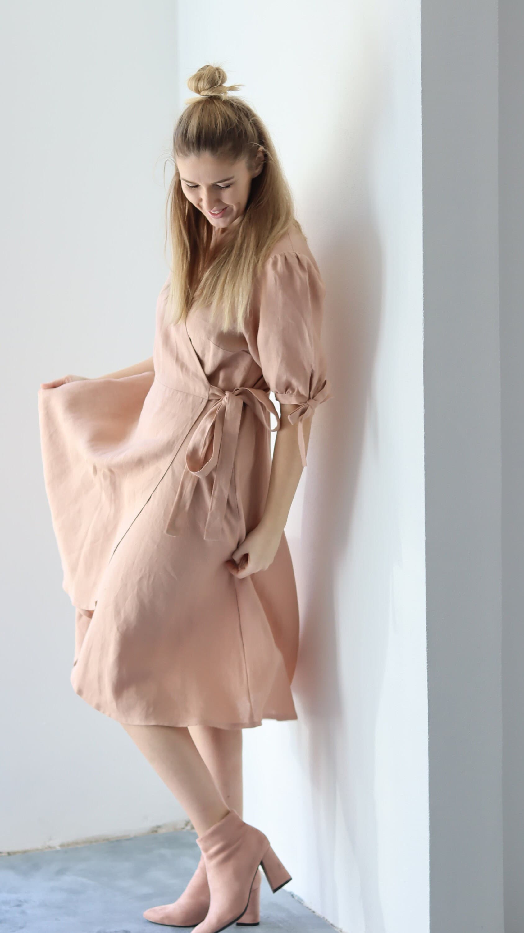Women's Linen Wrap Dress, Loose Linen Cottagecore Dress, Linen Clothing for  Women, Linen Maternity Dress, Puff Sleeve Vintage Prairiedress - Etsy
