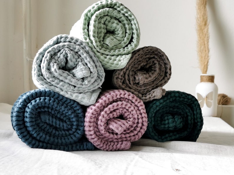 Luxurious Linen Waffle bath towels 18 colors, linen bath towel, linen beach towel, home spa towels, guest bathroom towels, gift towels image 7