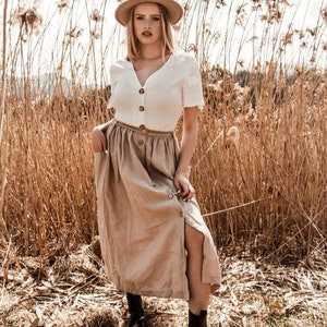 Women's linen skirt 100 % Linen Skirt Natural Skirt with baggy Pockets and with Buttons image 4