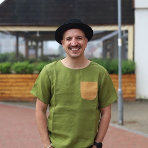 100 % pure softened Linen Crew Neck Linen Tee for Man, Mens Linen T-shirt, Softened Linen Shirt Men, 40+ colors to choose