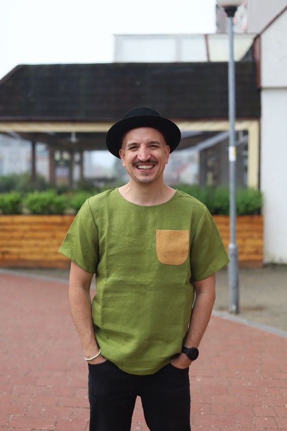 Softened Linen Crew Neck Tee, Handmade Mens T-Shirt, 40+ Colors