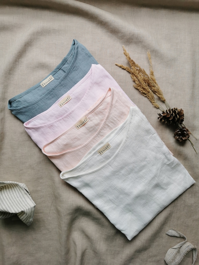 100% Linen Tee Trendy Long Sleeve Shirt Handmade Natural Linen Long Sleeves Top for Spring Summer Autumn Vintage Style Linen Blouse Tee image 3