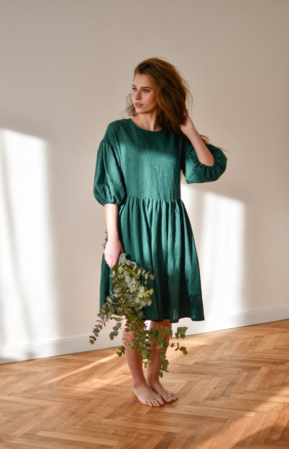 chinese dress ladies Blue Planet | Multilayer Pleated Loose Puff Sleeve Dress