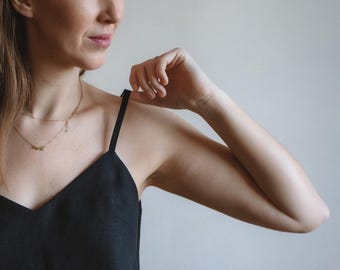 Linen Cami Top Ara. Linen Slip Top. Sleeveless Relaxed Fit Tie Blouse. Sleeveless Summer Clothing. Spaghetti Straps.