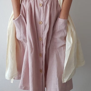Women&#39;s Linen Skirt with Baggy Pockets and Coconut Buttons. Trendy Handmade Linen Button Up Skirt. Summer Midi Skirt. Patch Pocket Skirt.