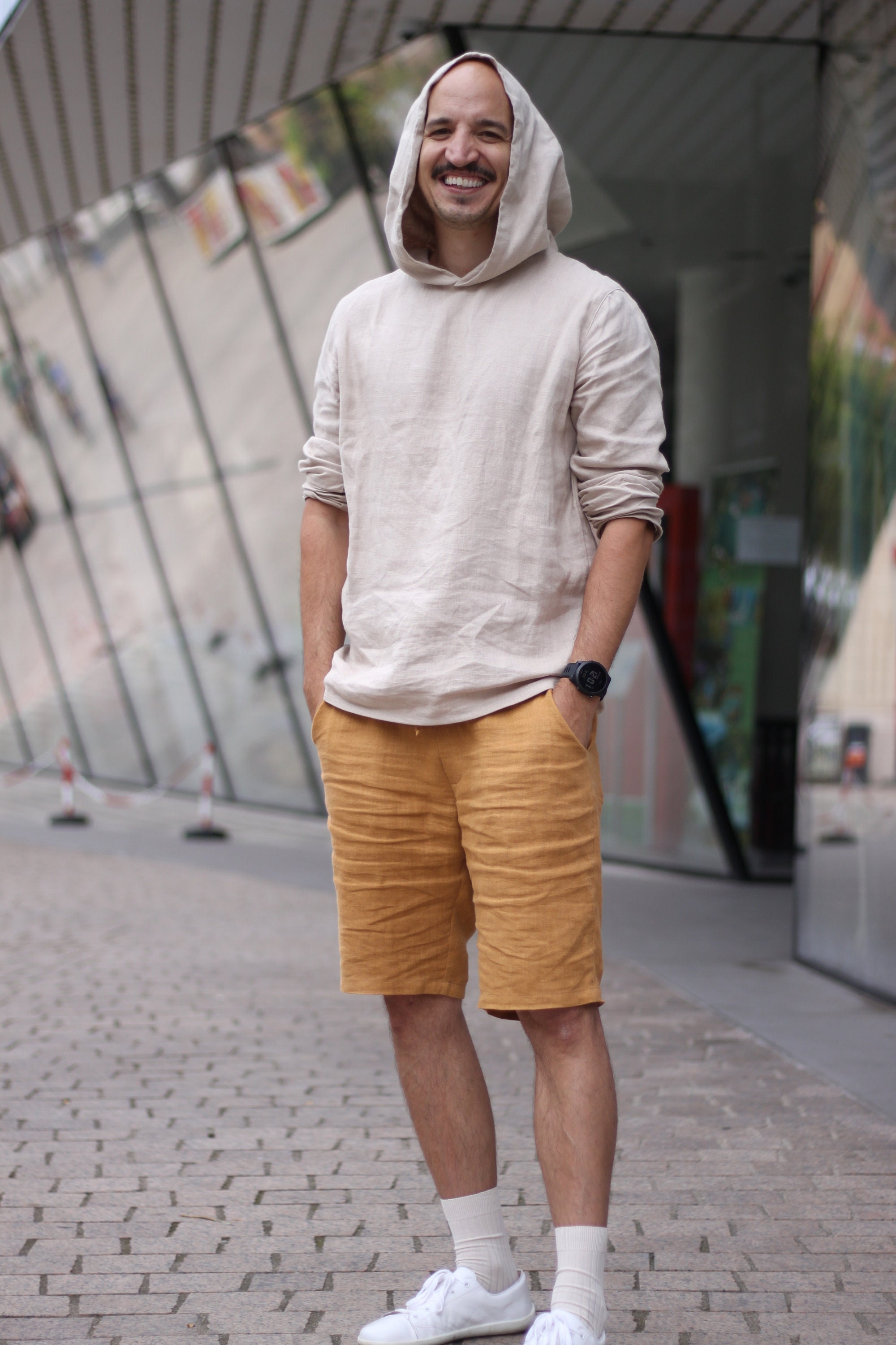 Men's Linen Shorts. 100 % pure softened Linen Trousers for Man, Men Linen Pants with elastic waist and drawstrings. Mens Linen Shorts.
