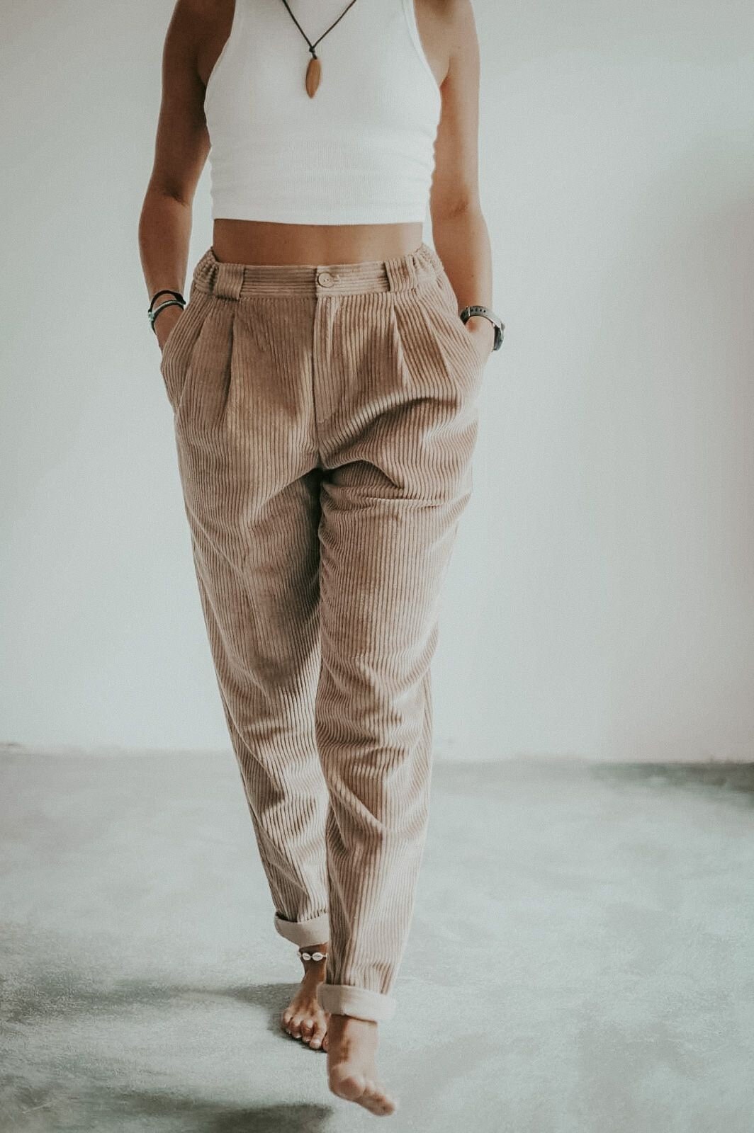Brown Corduroy Pants, High Waist Corduroy Pants Women, Loose Pants, Casual Corduroy  Pants, Plus Size Pants, Custom Pants C2432 