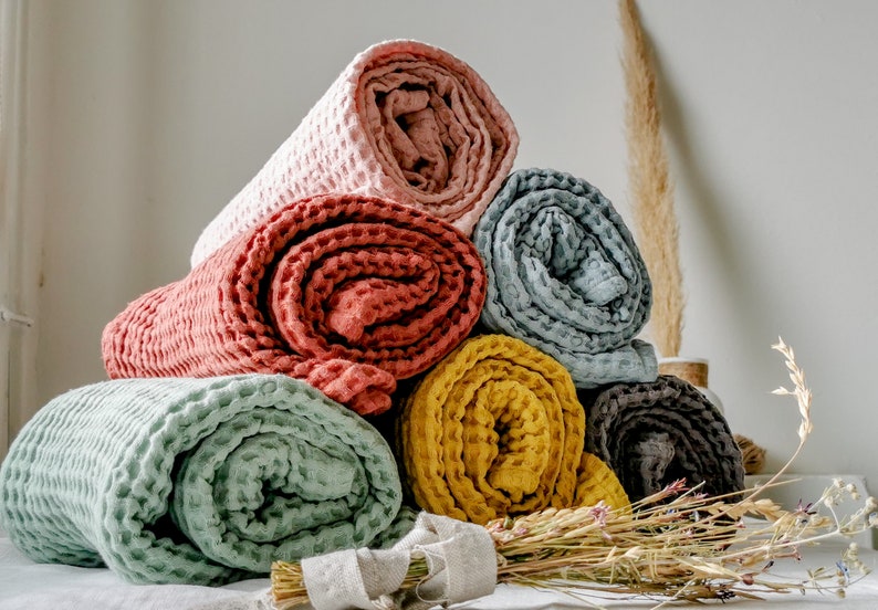 18 colors luxurious linen Waffle bath towels, linen bath towel, linen beach towel, home spa towels, guest bathroom towels, gift towels image 5