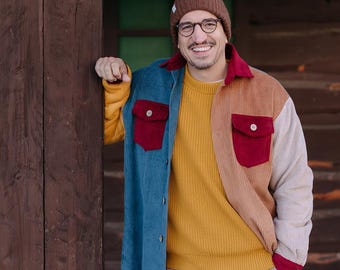 Men's corduroy jacket. soft cord shirt. cotton corduroy jacket with pockets. corduroy shacket. workwear needlecord shirt with collar.