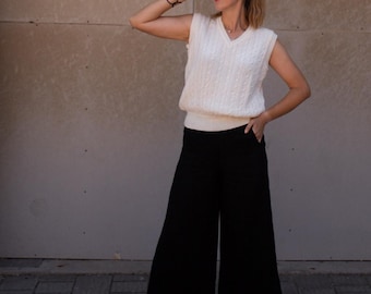 Womens Knitted Merino Wool Vest – Cable Knit Sweater Vest, Ethical Slow Fashion from Slovakia. Braid Knit Vest for Women.
